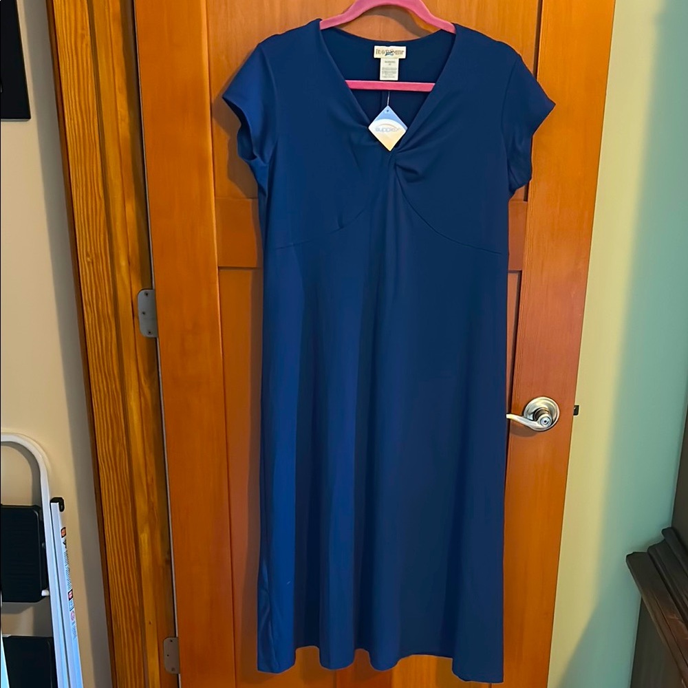 TravelSmith Navy Blue Midi Dress, Size Medium, Soft Supplex Fabric, NWT!